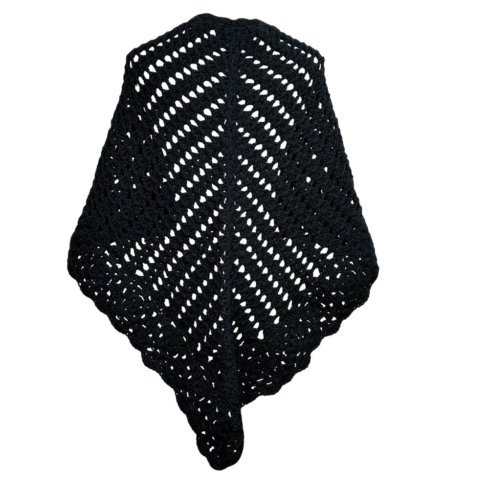 Vintage Handmade Crochet Shawl Boho Granny Triangle Gothic Witchy Cottage Black